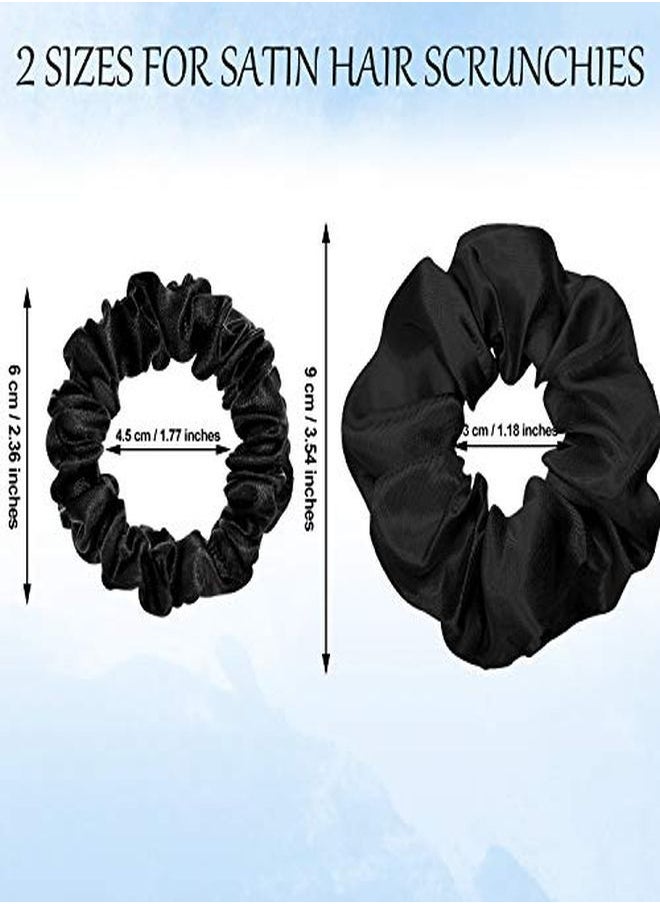 WILLBOND 24 Pieces Satin Hair Scrunchies Silky Elastic Hair Bands Skinny Solid Hair Ties Ropes Ponytail Holder For Women Girls Hair Accessories Decorations 2 Sizes (Black)  - Image 2