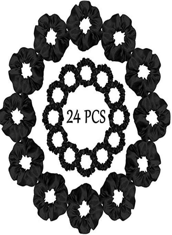 WILLBOND 24 Pieces Satin Hair Scrunchies Silky Elastic Hair Bands Skinny Solid Hair Ties Ropes Ponytail Holder For Women Girls Hair Accessories Decorations 2 Sizes (Black)  - Image 3