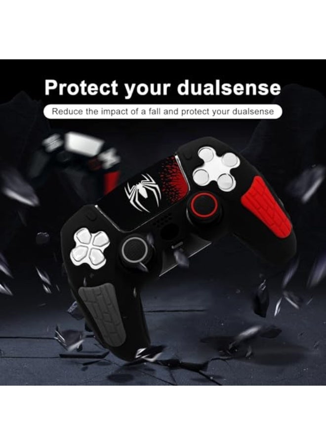 HPMY Black Anti Slip PS5 Controller Skin Set, Soft Protective Controller Cover Case for PlayStation 5/Slim/Pro Control with Touch Pad Stickers and 2 Thumb Grip Caps - Image 2