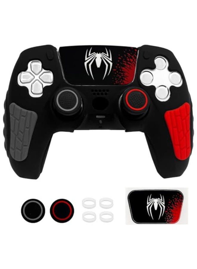 HPMY Black Anti Slip PS5 Controller Skin Set, Soft Protective Controller Cover Case for PlayStation 5/Slim/Pro Control with Touch Pad Stickers and 2 Thumb Grip Caps - Image 1