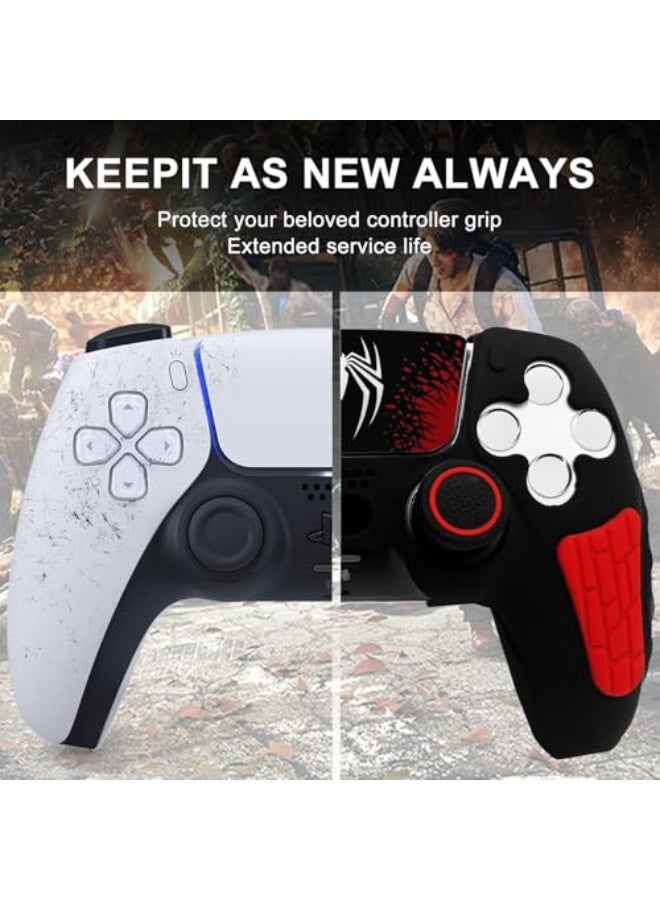 HPMY Black Anti Slip PS5 Controller Skin Set, Soft Protective Controller Cover Case for PlayStation 5/Slim/Pro Control with Touch Pad Stickers and 2 Thumb Grip Caps - Image 5