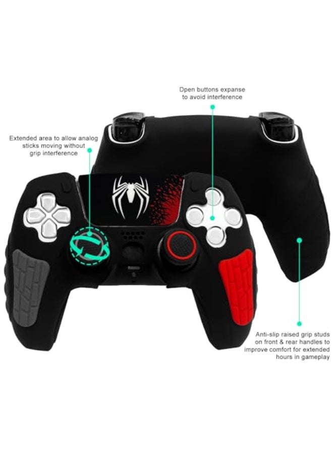 HPMY Black Anti Slip PS5 Controller Skin Set, Soft Protective Controller Cover Case for PlayStation 5/Slim/Pro Control with Touch Pad Stickers and 2 Thumb Grip Caps - Image 4