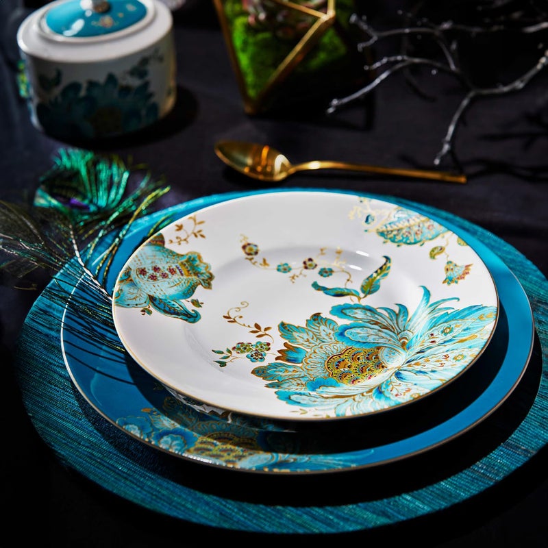 222 Fifth 16-Piece Porcelain Dinnerware Set for 4, Elegant Floral Plates and Bowls Sets-White, Teal, Gold Ceramic Dishes, Chip Resistant Kitchen and Dining Dish Set, Microwave & Dishwasher Safe, Eliza - Image 2