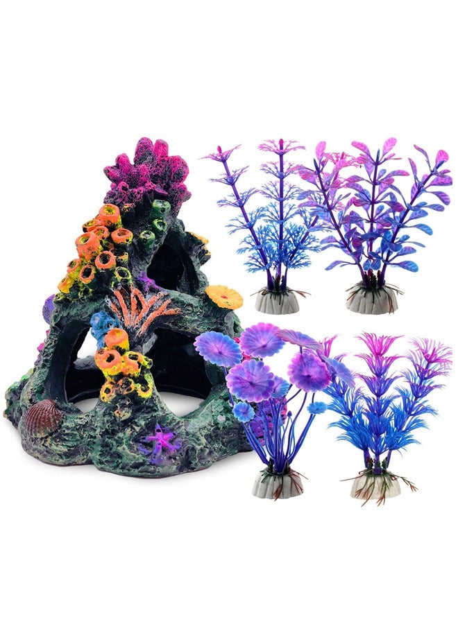 GUSGU 5PCS Aquarium Colorful Coral Reef Set Fish Tank Decoration Mountain Ornament for Aquarium Environments Decor Accessories, Coral Mountain, Aquatic Plant - Image 1