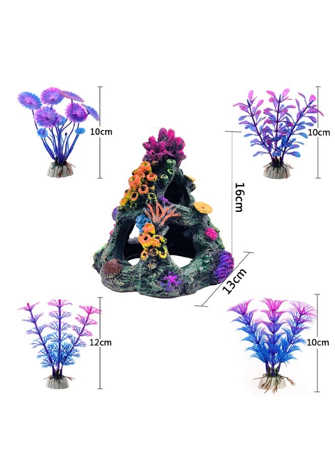 GUSGU 5PCS Aquarium Colorful Coral Reef Set Fish Tank Decoration Mountain Ornament for Aquarium Environments Decor Accessories, Coral Mountain, Aquatic Plant - Image 2