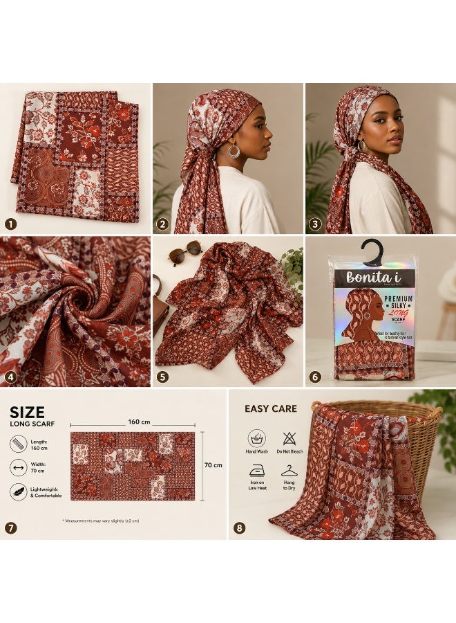 وشاح نسائي مطبوع، سكارف ناعم وخفيف الوزن ومتعدد الاستخدامات، 160 × 46 سم، بنفسجي غامق - Image 5