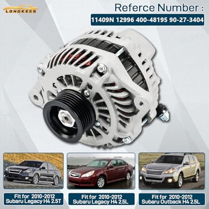 LONGKEES Alternator 12 V 110 A FIT Subaru Outback 2010-2012 & Legacy 2010-2012 2.5 L 6-Groove CW Replaces 11409N 12996 400-48195 90-27-3404 - Image 2