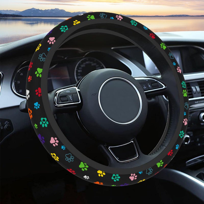 Pcnjozx Steering Wheel Cover Neoprene Material Most Cars MenWomen Universal 15 inch Premium NonSlip Spring Steering Wheel Protector Floral Car Accessories Black Foot - Image 2