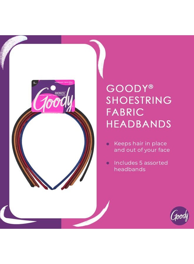 Goody Ouchless Shoestring Headbands - 5 Ct, Assorted Colors, Stylish & Lightweight Thin Headbands, Damage-Free Fabric Headbands for Women & Men, All-Day Comfort, For All Occasions, All Hair Types - Image 2