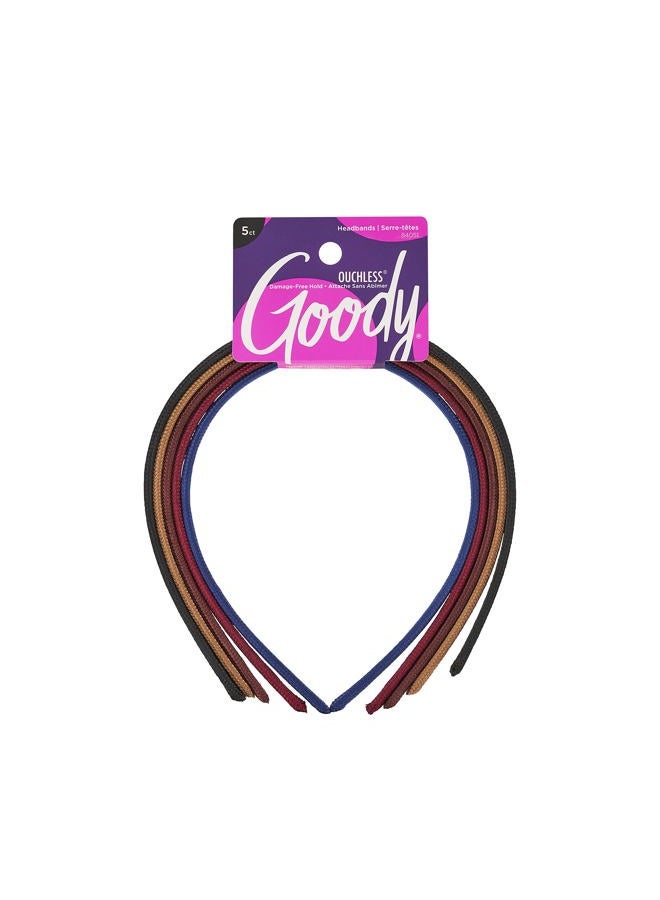 Goody Ouchless Shoestring Headbands - 5 Ct, Assorted Colors, Stylish & Lightweight Thin Headbands, Damage-Free Fabric Headbands for Women & Men, All-Day Comfort, For All Occasions, All Hair Types - Image 1