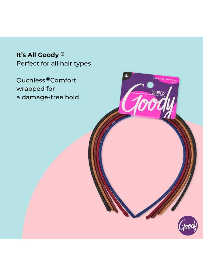 Goody Ouchless Shoestring Headbands - 5 Ct, Assorted Colors, Stylish & Lightweight Thin Headbands, Damage-Free Fabric Headbands for Women & Men, All-Day Comfort, For All Occasions, All Hair Types - Image 3