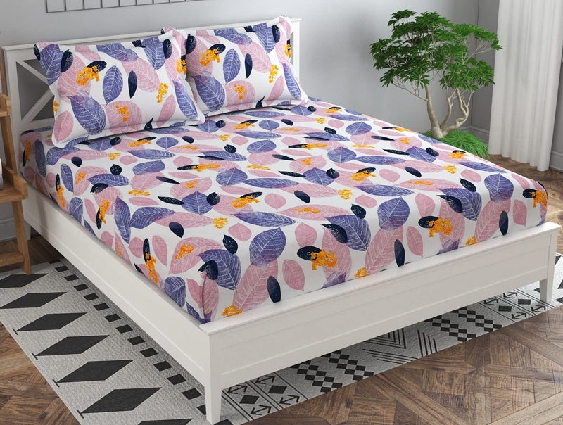 FRESH FROM LOOM Microfiber 144 TC King Bedsheet for Double Bed|Hypo-Allergenic Floral Design Bed Spread|Wrinkle Free Bedsheets/Bedcover|Includes 2 Pillow Covers (90 x 95 Inches, Multi Color) - Image 1