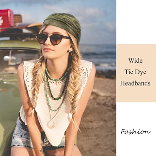 YONUF Wide Boho Headbands for Women Fashion Knotted Headband Yoga Workout Hair Accessories African Head Wrap Blue Tie Dye 4 Pack - Image 4