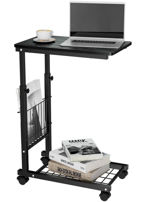 Side Table, C Shaped End Table for Sofa and Bed, Adjustable Rolling Coffee Table, Under Sofa Table for Bedroom, Office (black)