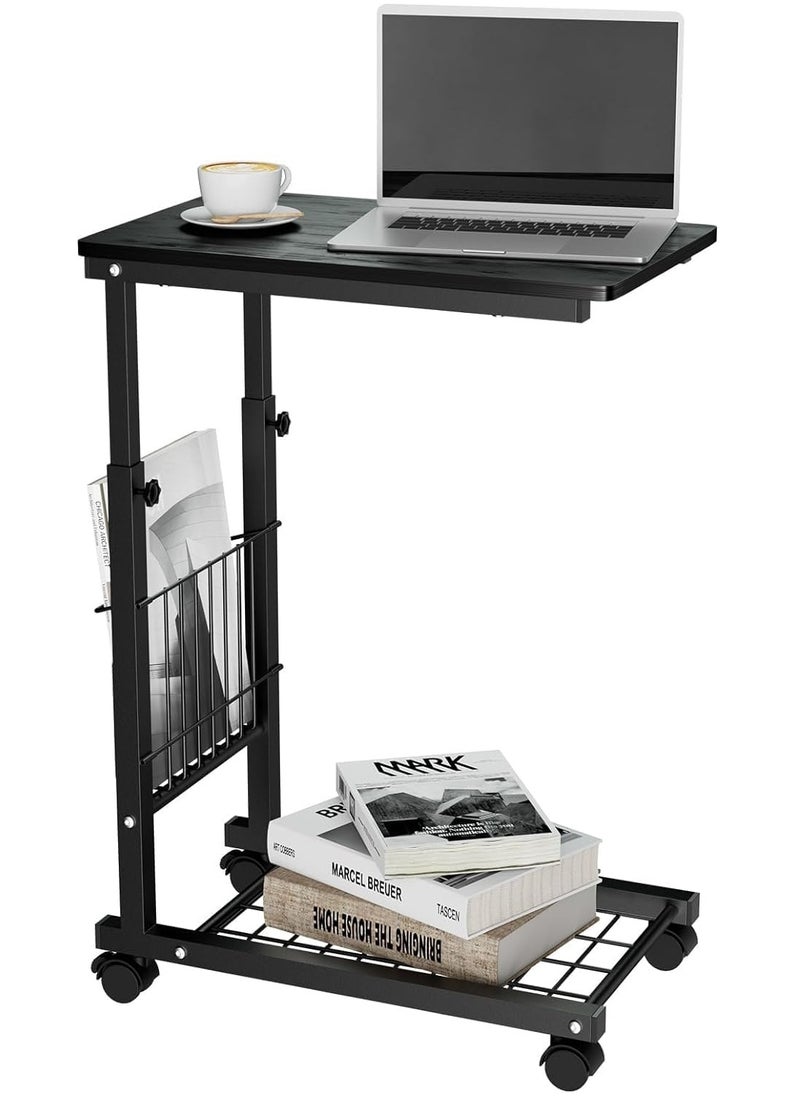 MIXDE - Side Table, C Shaped End Table for Sofa and Bed, Adjustable Rolling Coffee Table, Under Sofa Table for Bedroom, Office (black) - Image 1