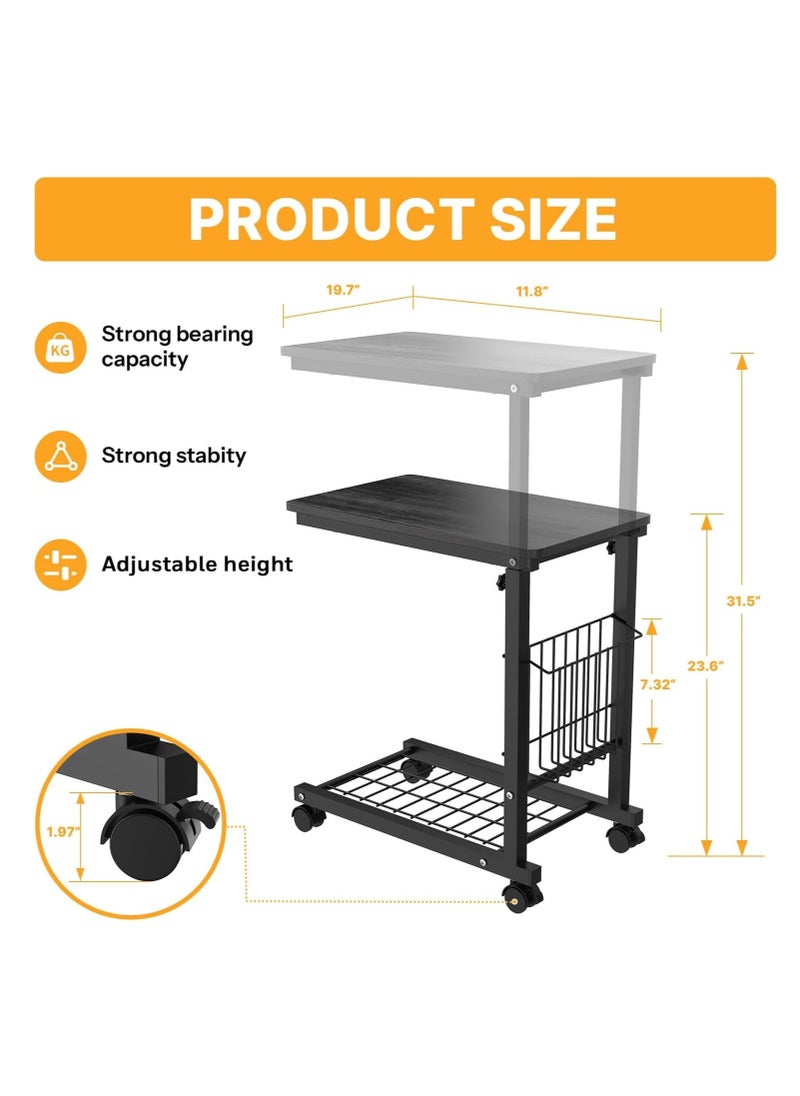 MIXDE - Side Table, C Shaped End Table for Sofa and Bed, Adjustable Rolling Coffee Table, Under Sofa Table for Bedroom, Office (black) - Image 1
