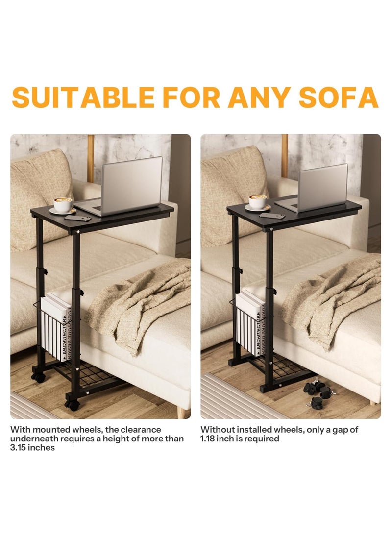 MIXDE - Side Table, C Shaped End Table for Sofa and Bed, Adjustable Rolling Coffee Table, Under Sofa Table for Bedroom, Office (black) - Image 1