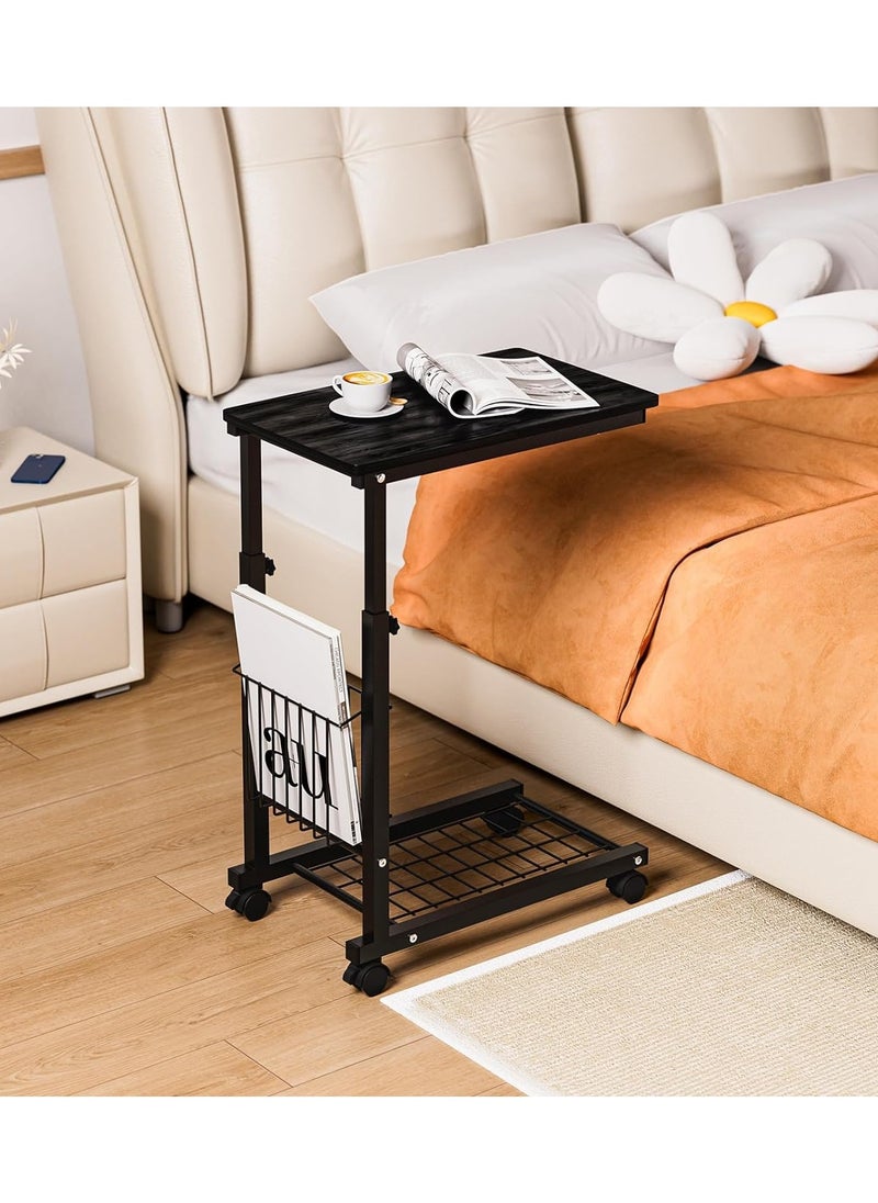 MIXDE - Side Table, C Shaped End Table for Sofa and Bed, Adjustable Rolling Coffee Table, Under Sofa Table for Bedroom, Office (black) - Image 1