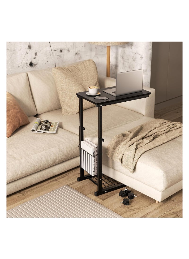 MIXDE - Side Table, C Shaped End Table for Sofa and Bed, Adjustable Rolling Coffee Table, Under Sofa Table for Bedroom, Office (black) - Image 1