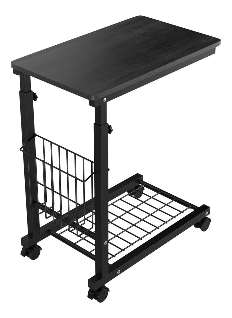 MIXDE - Side Table, C Shaped End Table for Sofa and Bed, Adjustable Rolling Coffee Table, Under Sofa Table for Bedroom, Office (black) - Image 1