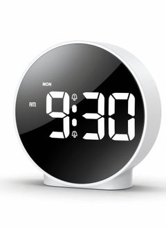 Small Digital Alarm Clock LED Desk Travel Corded Electric Battery Operated (Power Save After 8s) Dual Snooze Dimmable Day Set Week Display 4inch White