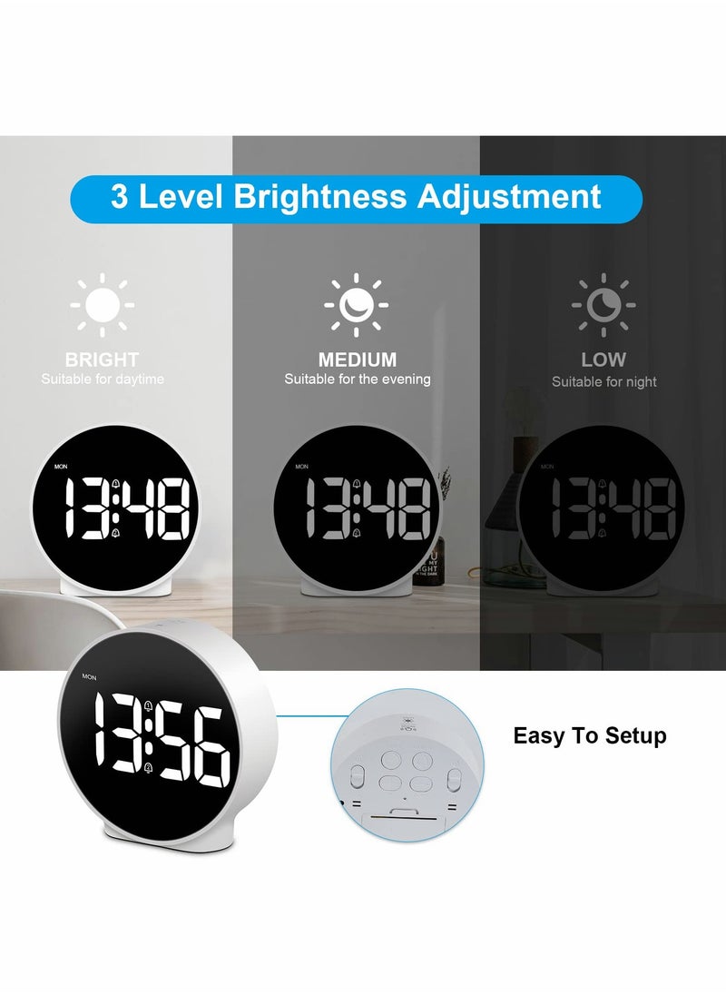 Excefore - Small Digital Alarm Clock LED Desk Travel Corded Electric Battery Operated (Power Save After 8s) Dual Snooze Dimmable Day Set Week Display 4inch White - Image 1