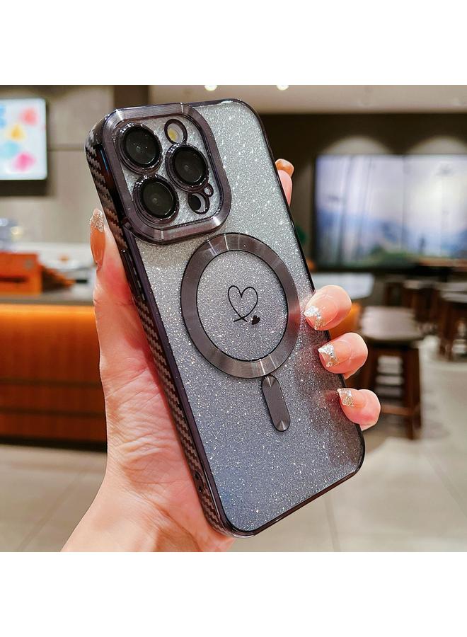 زبون جراب لهاتف iPhone 11 Pro Max Loves Gradent Glitter مصنوع من ألياف الكربون Magsafe TPU - Image 1