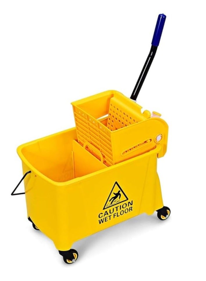 VINSTAR 20 Liters Commercial Mop Bucket Trolley with Wheel and Down Press Wringer, Mopping Cart 21 Quart Capacity – Yellow - Image 1