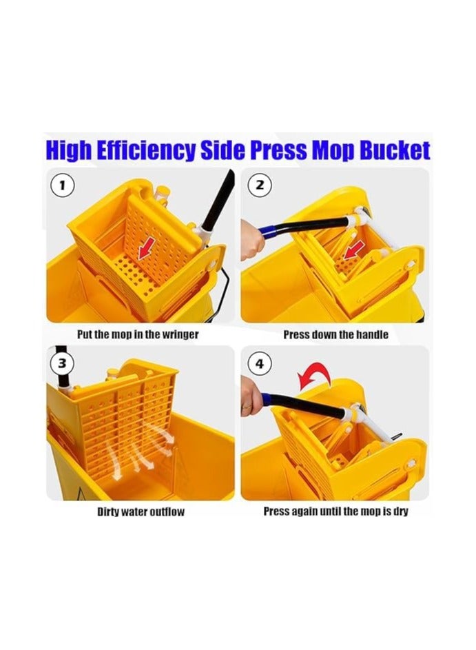 VINSTAR 20 Liters Commercial Mop Bucket Trolley with Wheel and Down Press Wringer, Mopping Cart 21 Quart Capacity – Yellow - Image 2
