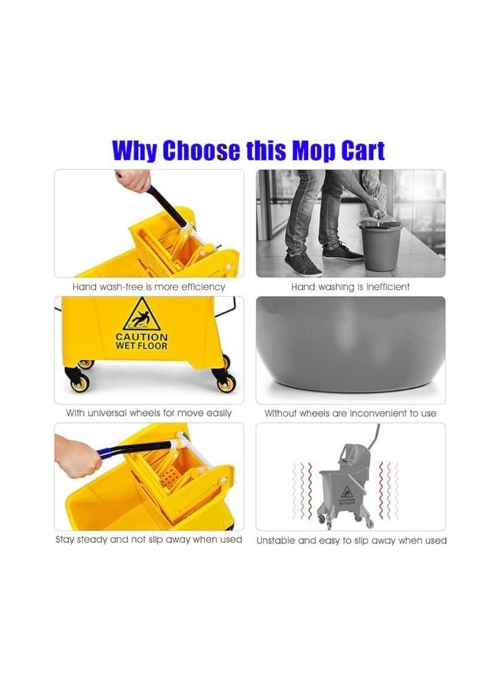 VINSTAR 20 Liters Commercial Mop Bucket Trolley with Wheel and Down Press Wringer, Mopping Cart 21 Quart Capacity – Yellow - Image 3