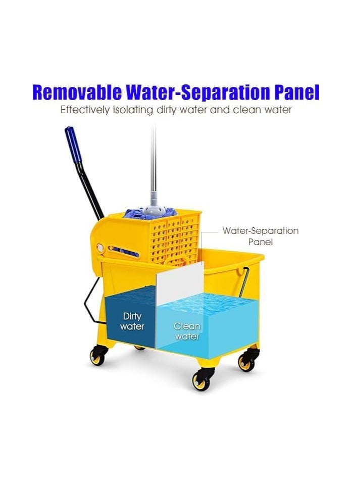 VINSTAR 20 Liters Commercial Mop Bucket Trolley with Wheel and Down Press Wringer, Mopping Cart 21 Quart Capacity – Yellow - Image 4