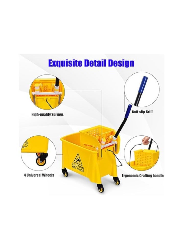 VINSTAR 20 Liters Commercial Mop Bucket Trolley with Wheel and Down Press Wringer, Mopping Cart 21 Quart Capacity – Yellow - Image 5