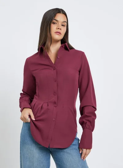Styli Styli Tailored Waist Buttoned Spread Collar Shirt