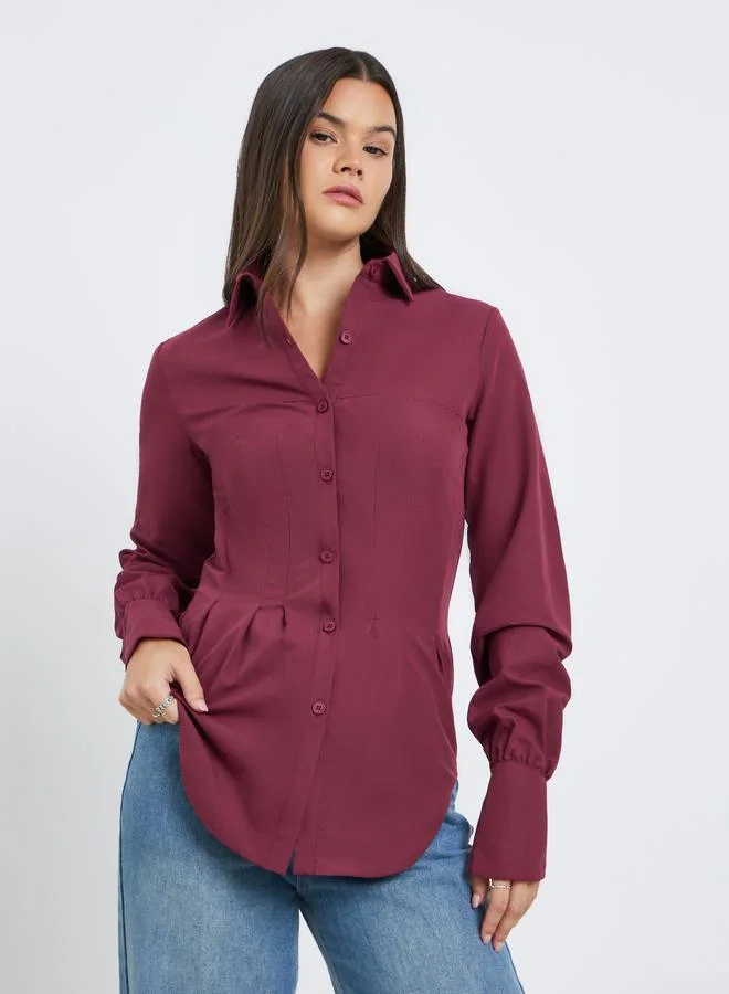 Styli Styli Tailored Waist Buttoned Spread Collar Shirt