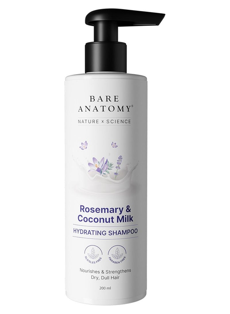 BARE ANATOMY Nature x Science Rosemary & Coconut Milk Hydrating Shampoo | Rosemary shampoo for frizzy, dull & dry hair | SLS & Paraben Free | Mild Shampoo for daily use | Shampoo for Women & Men 200mL - Image 1