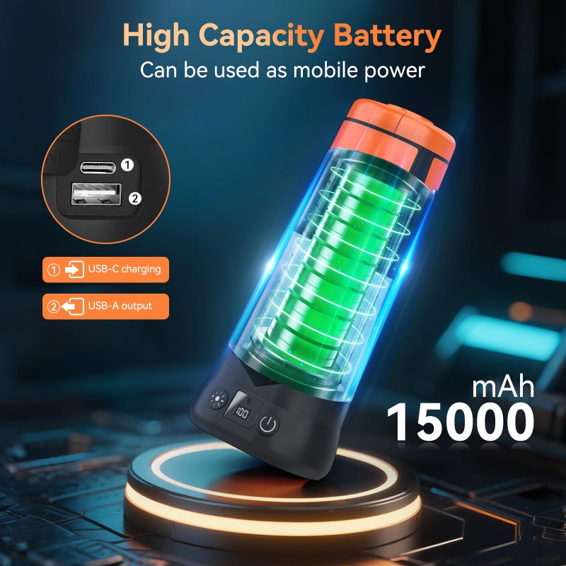 Dimgogo Rechargeable Camping Light with Stand 7ft Max Height, 15000mAh Portable Cordless LED Work Light, 5500 Lumen 6500/4500/3500K Dimmable Emergency Flashlight with Detachable Tripod, Orange - Image 2