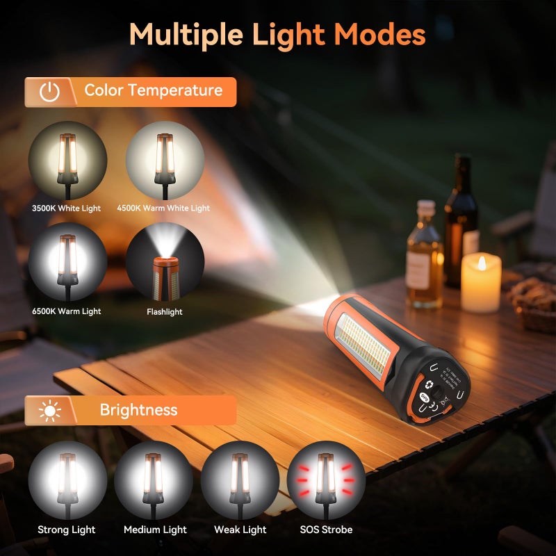 Dimgogo Rechargeable Camping Light with Stand 7ft Max Height, 15000mAh Portable Cordless LED Work Light, 5500 Lumen 6500/4500/3500K Dimmable Emergency Flashlight with Detachable Tripod, Orange - Image 4