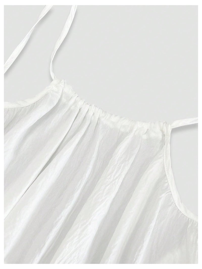 MakeMeChic Women's Summer Flowy Maxi Dresses Vacation Spaghetti Strap Sleeveless Backless Dress White Medium - Image 4