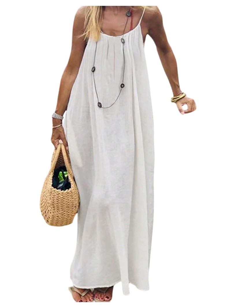 MakeMeChic Women's Summer Flowy Maxi Dresses Vacation Spaghetti Strap Sleeveless Backless Dress White Medium - Image 1