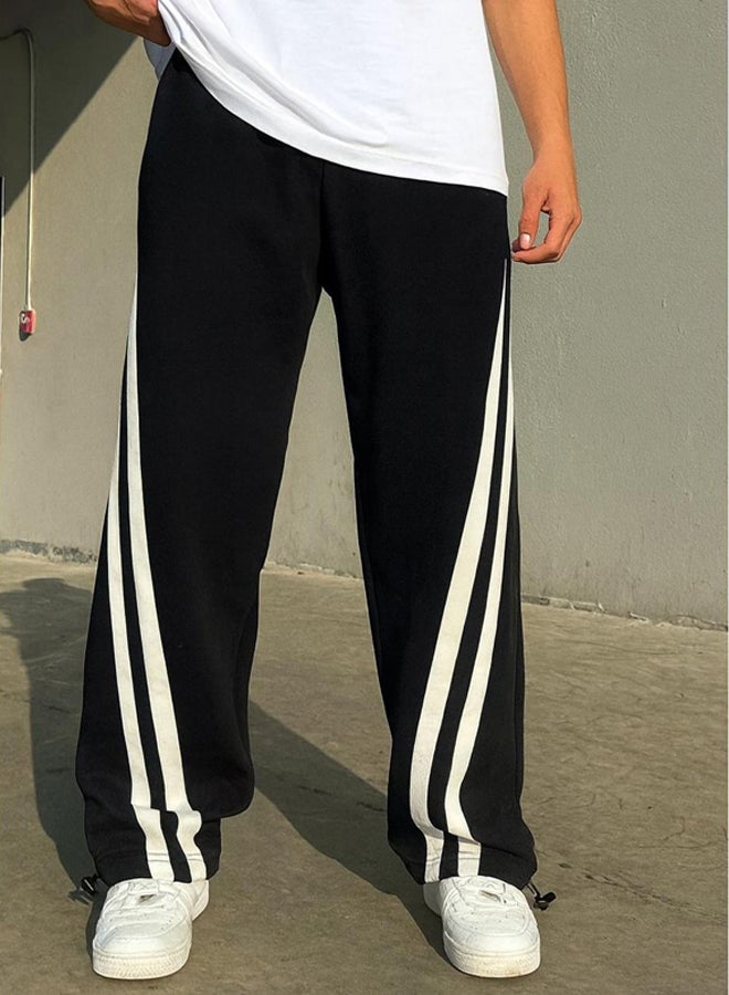 Comfo Black Striped Track Pants - Image 1
