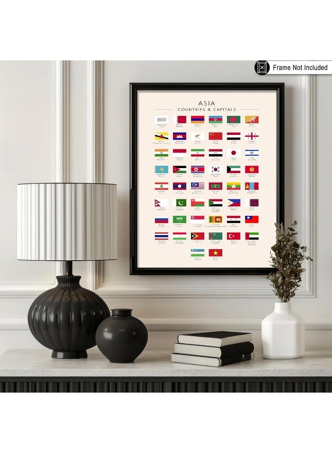 Poster Master Flags Of Asia Poster - Asian Countries & Capitals Print - Learning Materials Art - Educational Art - Gift For Student & Teacher - Decor For Classroom Or Library - 8X10 Unframed Wall Art - Image 3