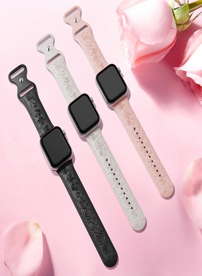 MEULOT Floral Engraved Band Compatible with Apple Watch Band 40mm 41mm 38mm 42mm 44mm 45mm 46mm 49mm Women, Soft Silicone Embossed Flower Strap for iWatch Band Series SE Ultra 11 10 9 8 7 6 5 4 3 Black 38 - Image 4