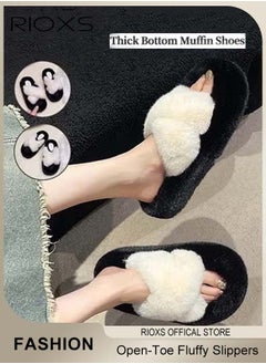 ريوكس النعال النسائية المنفوشة، أنيقة كروس الفرقة النعال الفلفي للنساء، الناعمة Coft Cozy Open-toe House Slippers، الفروية الدافئة المريحة انزلاقات الملابس الداخلية في الهواء الطلق، النعال المانعة للانزلاق  - Image 4