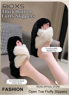 ريوكس النعال النسائية المنفوشة، أنيقة كروس الفرقة النعال الفلفي للنساء، الناعمة Coft Cozy Open-toe House Slippers، الفروية الدافئة المريحة انزلاقات الملابس الداخلية في الهواء الطلق، النعال المانعة للانزلاق  - Image 3