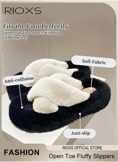 ريوكس النعال النسائية المنفوشة، أنيقة كروس الفرقة النعال الفلفي للنساء، الناعمة Coft Cozy Open-toe House Slippers، الفروية الدافئة المريحة انزلاقات الملابس الداخلية في الهواء الطلق، النعال المانعة للانزلاق  - Image 5