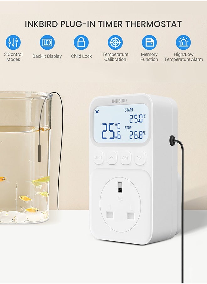 INKBIRD - INKBIRD Plug-in Timer Thermostat C216T Programmable Heating and Cooling Temperature Controller with Timing Control High/Low-Temperature Alarm Refrigeration Delay Memory Function - Image 1