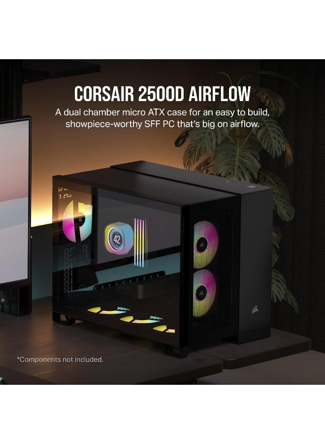 كورسير حافظة كمبيوتر 2500D AIRFLOW متوسطة الحجم mATX - بدون مروحات مرفقة - تصميم ذو غرفتين - مرونة تبريد واسعة - متوافقة مع اللوحات الأم ذات الاتصال العكسي - سوداء - Image 2