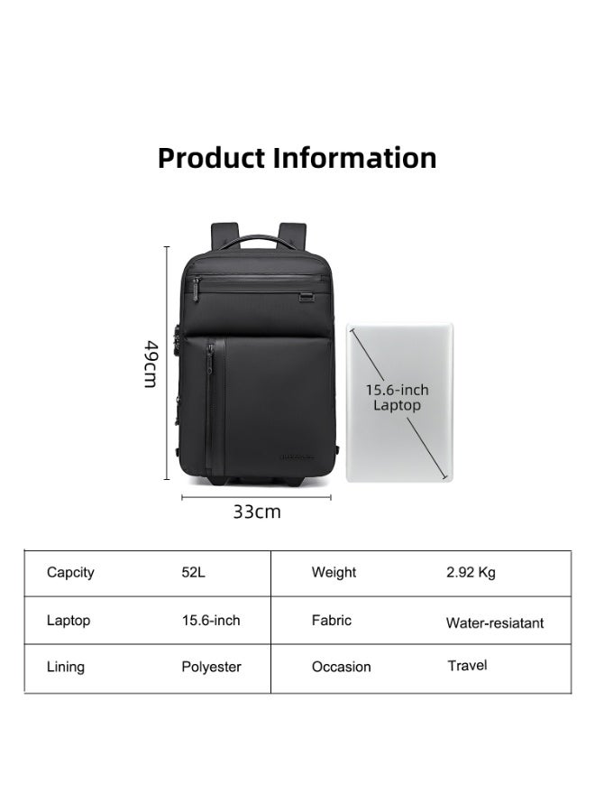 أركتيك هانتر حقيبة ظهر Arctic Hunter القابلة للتوسيع بعجلات للرجال بسعة 52 لترًا مع قفل أمان TSA وعجلتين صامتتين وحقيبة مستقلة للكمبيوتر المحمول مقاس 15.6 بوصة للسفر ورحلات العمل (أسود) - Image 2