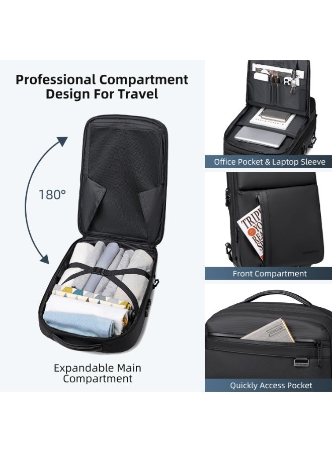 أركتيك هانتر حقيبة ظهر Arctic Hunter القابلة للتوسيع بعجلات للرجال بسعة 52 لترًا مع قفل أمان TSA وعجلتين صامتتين وحقيبة مستقلة للكمبيوتر المحمول مقاس 15.6 بوصة للسفر ورحلات العمل (أسود) - Image 3