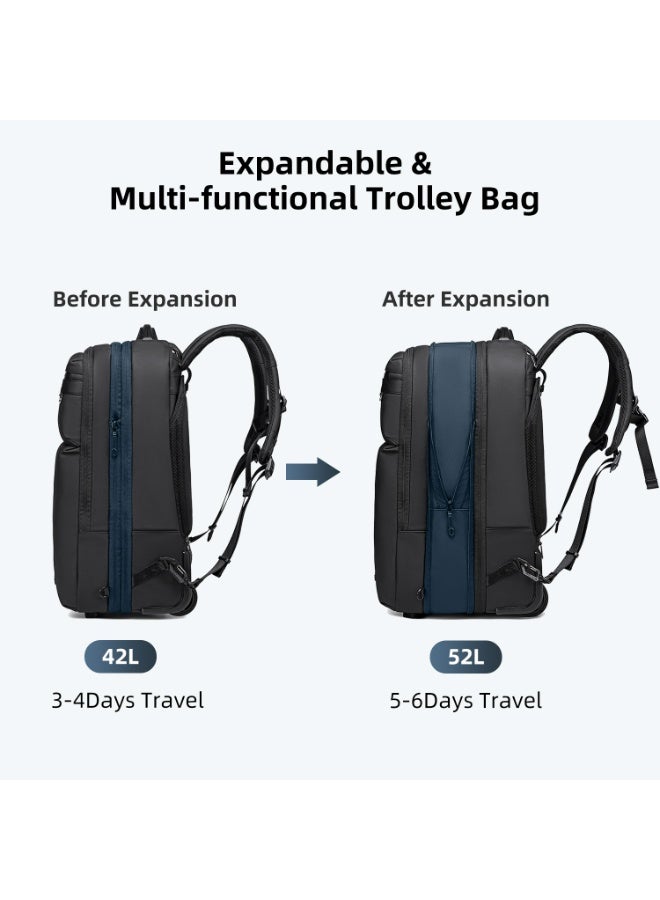 أركتيك هانتر حقيبة ظهر Arctic Hunter القابلة للتوسيع بعجلات للرجال بسعة 52 لترًا مع قفل أمان TSA وعجلتين صامتتين وحقيبة مستقلة للكمبيوتر المحمول مقاس 15.6 بوصة للسفر ورحلات العمل (أسود) - Image 5